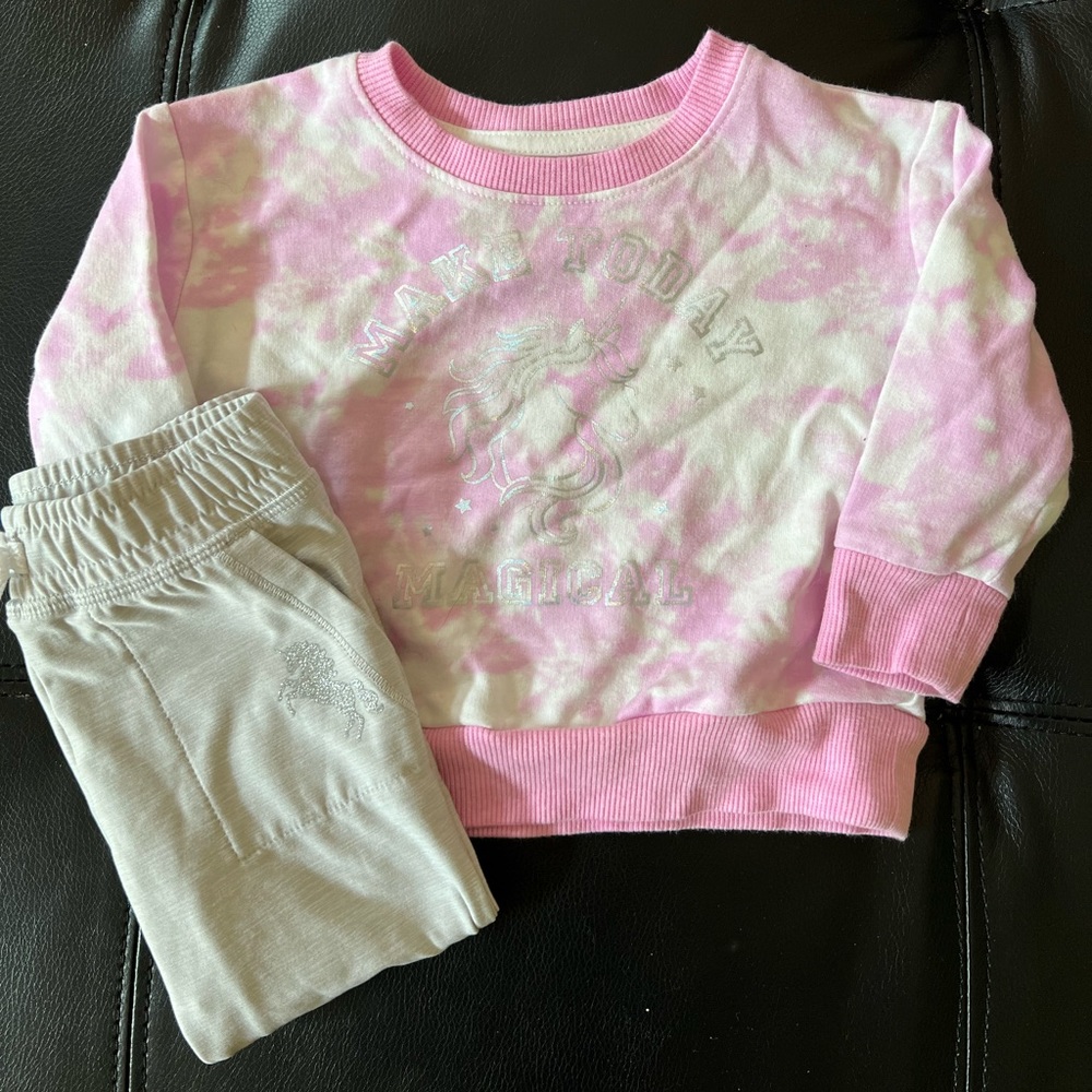 Tie dye sweatshirt with gray joggers